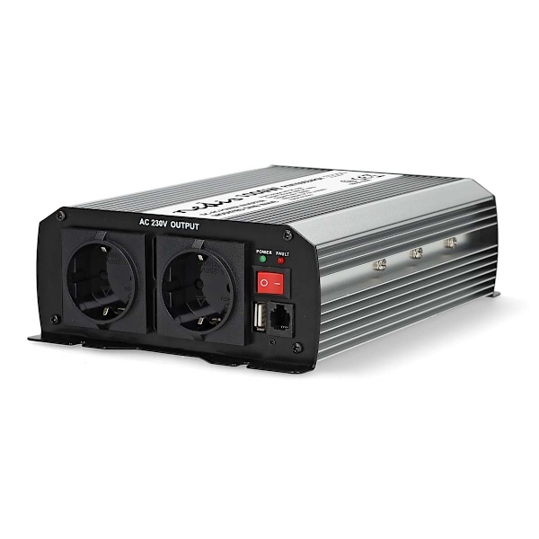 Växelriktare med modifierad sinusvåg | Inspänning: 24 V DC | Enhetens utgångsanslutning: Type F (CEE 7/3) / USB-A | 230 V AC 50 Hz | 1000 W | Toppeffe