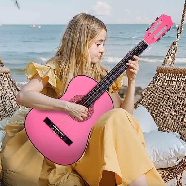 Startpaket för klassisk gitarr, 38 tum, nylonsträngar, rosa