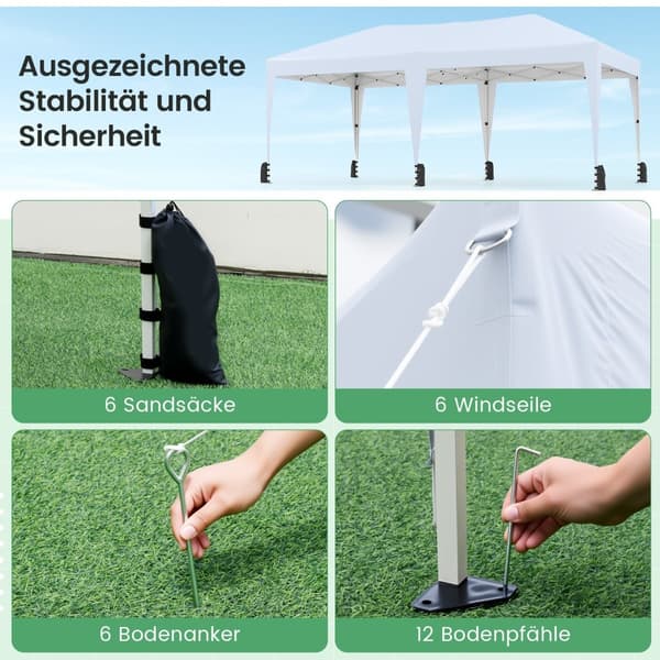 3 x 6 m uppfällbart tält med UV-skydd, vitt