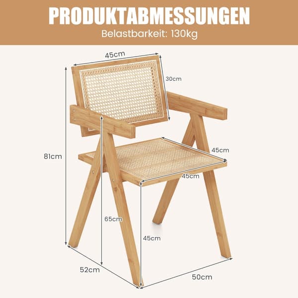 Matstolsset om 2, bambu och rotting, 50x52x81 cm