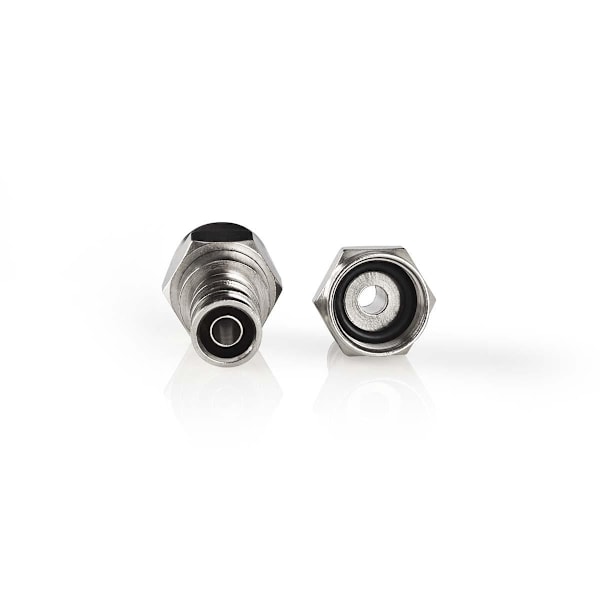 F-Connector | Lige | Han | Nikkelplateret | 75 Ohm | Krymp | Kabeldiameter: 5.5 mm | Kobber | Sølv | 2 stk. | Window Box