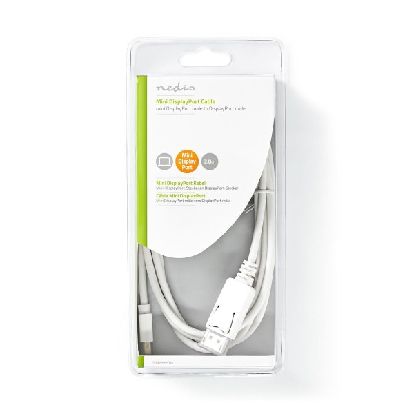 Mini DisplayPort kaapeli | DisplayPort 1.4 | Mini DisplayPort Uros | DisplayPort uros | 48 Gbps | Niklattu | 2.00 m | Pyöreä | PVC | Valkoinen | Blist
