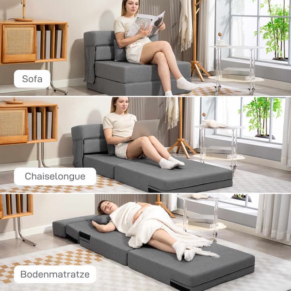 Konvertibel bäddsoffa i skum, grå, linnetyg