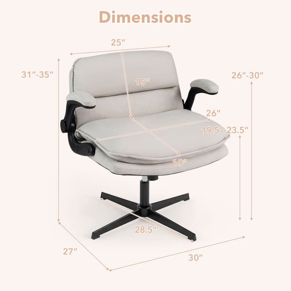 Ergonomisk beige kontorsstol med uppfällbara armstöd och vridfunktion