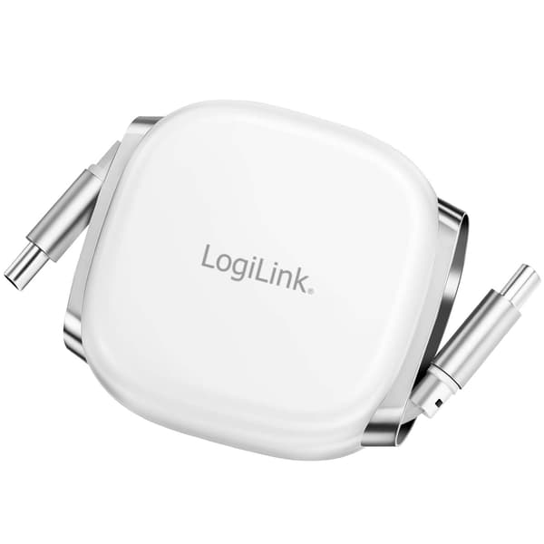 LogiLink utdragbar USB-C-kabel 1 m, 60 W snabbladdning, vit, magnetiska ändar
