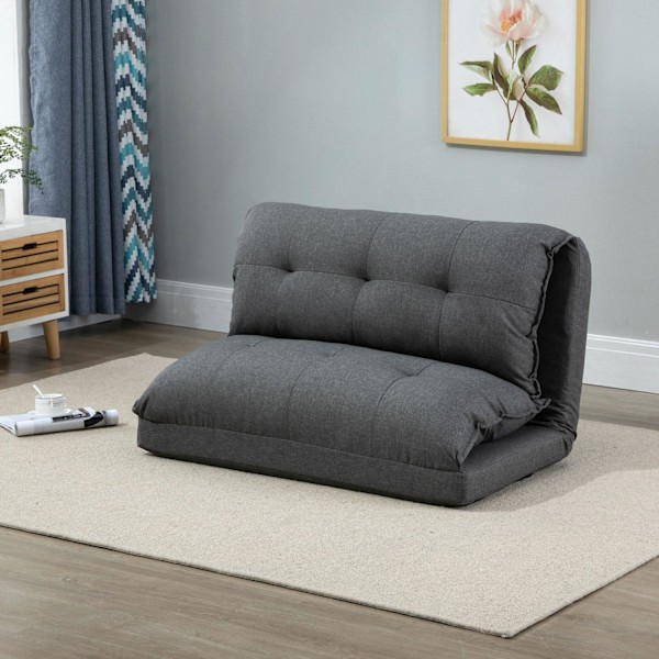 Gulvstol 2-i-1 Gulv Sovesofa Sovesofa 13 Positioner Justerbart ryglæn til stue Linned 100 x 71 x 54 cm Grå