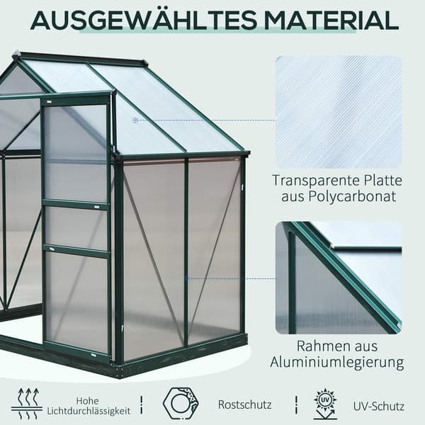 Aluminiumsdrivhus med tagventil, 190 x 132 x 201 cm