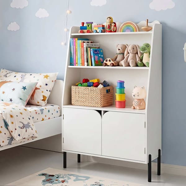 Montessori træbørnehylde, hvid, 3 rum