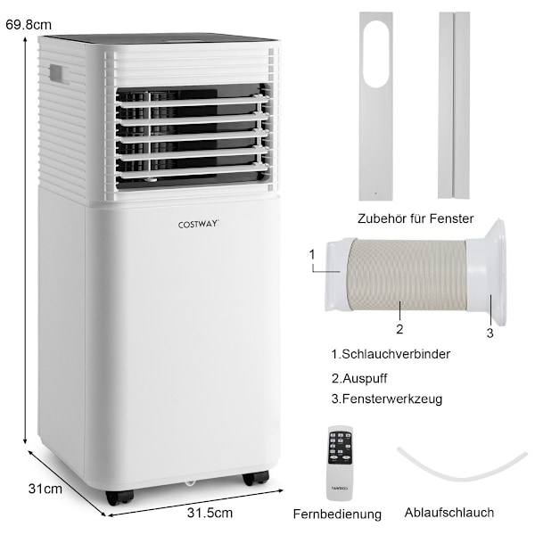 Bärbar luftkonditionering 4 i 1 luftkylare med svart LED-skärm 7000 BTU
