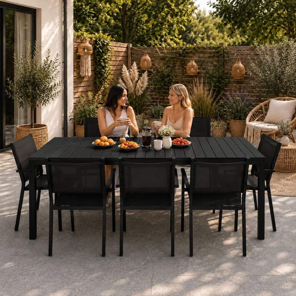 Stort havebord med 8 siddepladser, 180×90 cm, sort HDPE