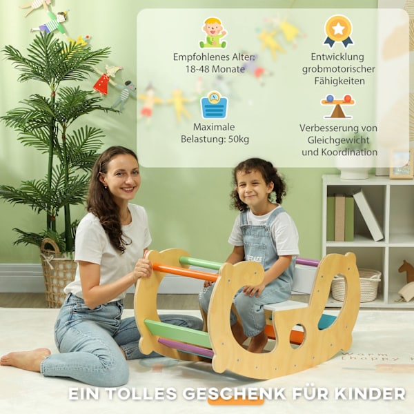 2 i 1 klätterställning med gungstol, klätterbåge för att gunga och klättra, klätterleksak i trä, för barn 1,5-4 år, inomhus, flerfärgad