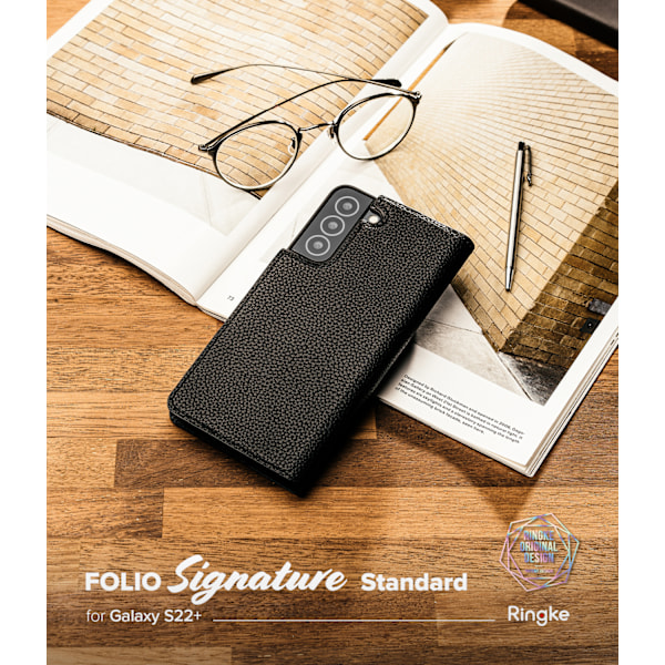 Lædertaske med klap til Galaxy S22+ Folio Signature sort