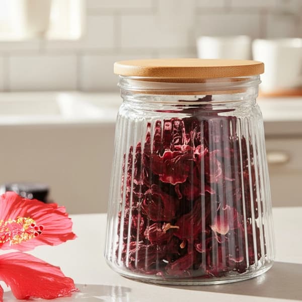 Glasbehållare för matförvaring med bambulock, 700 ml