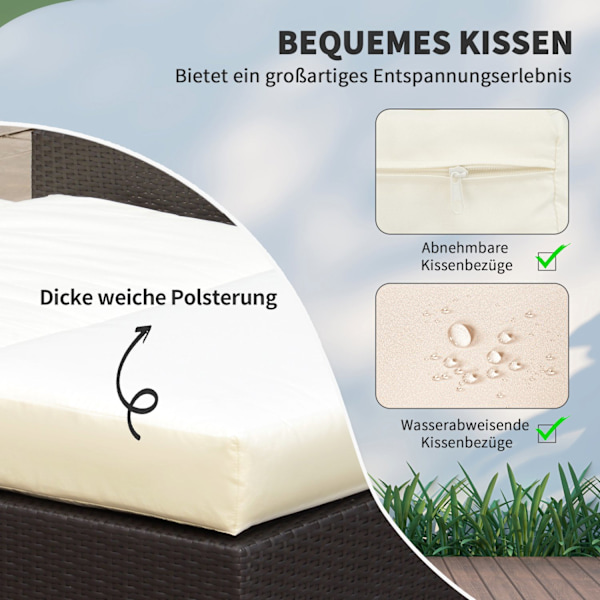 Polyrattan Lounge Sofa Have Sofa Have Liggestol 2-Personers Med Pude Skammel Brun
