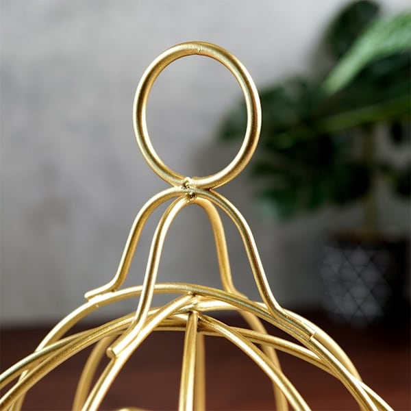 Fågelbur Lykta för Ljus/Tealight i Gyllene Metall