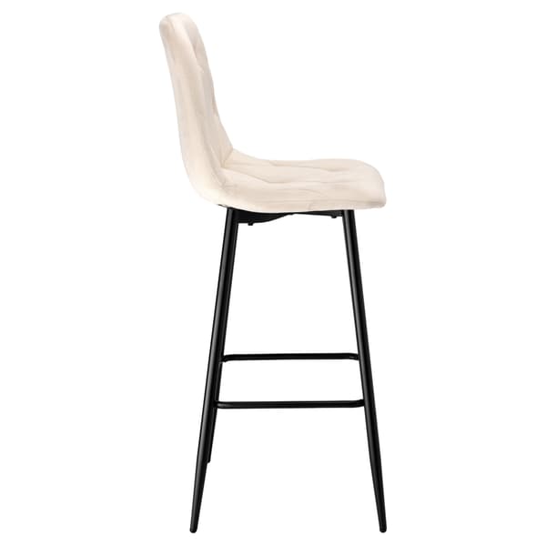 Barstol, beige sammet, quiltad sits, metallram