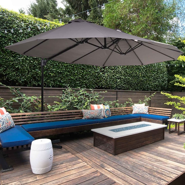 Double Parasol Cantilever Sateenvarjo Kammella Säädettävä Puutarhasateenvarjo Auringonsuoja Metalli Tummanharmaa 440 X 270 X 250 Cm