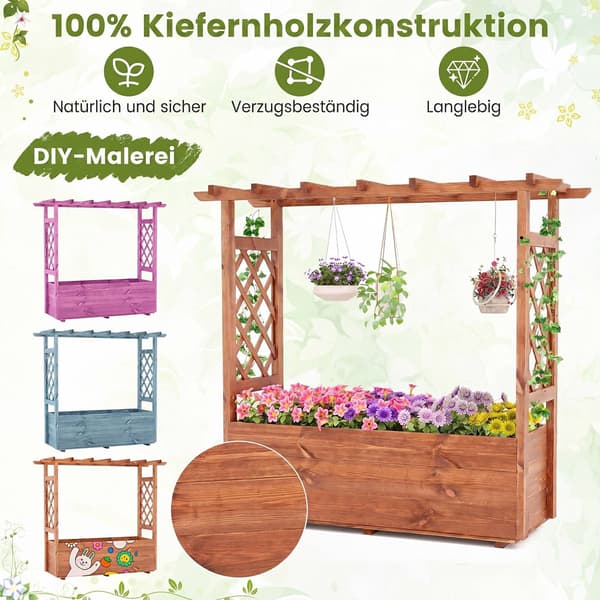 Højbed i træ med espalier og hængende tag