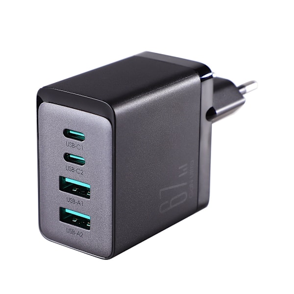 GaN 67W netværksoplader 2x USB 2x USB-C + USB-C kabel 1,2m sort