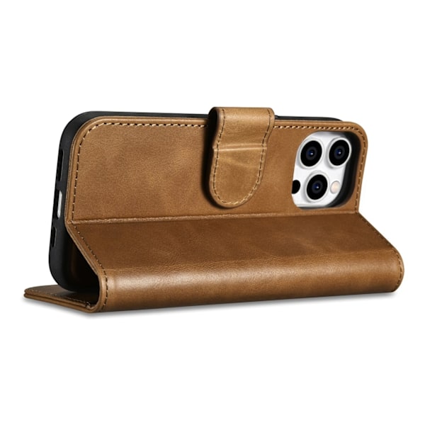 2-i-1 læder Flip Cover iPhone 14 Pro Max Anti-RFID olievoks pung etui lysebrun