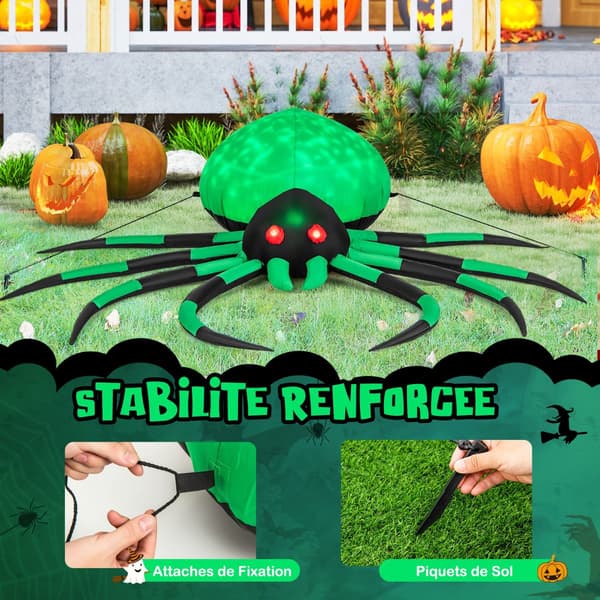 Oppustelig Halloween-edderkop, roterende LED-lys, 200 cm