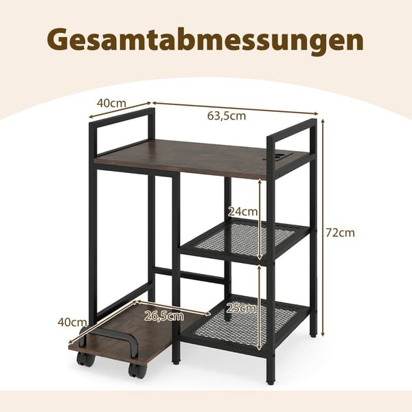 3-lags printerstativ med ladestation, rustik brun