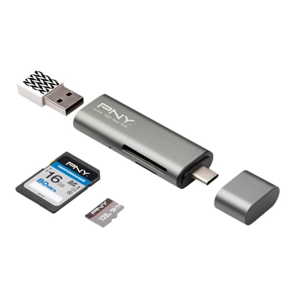 PNY - Kortinlukija - 3-in-1 (SD, microSD, SDHC, microSDHC, SDXC, microSDXC) - USB-C