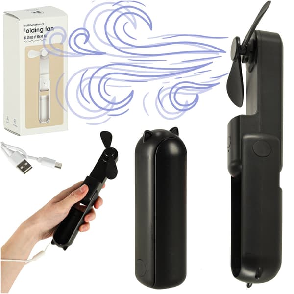 Mini handfläkt hopfällbar USB svart