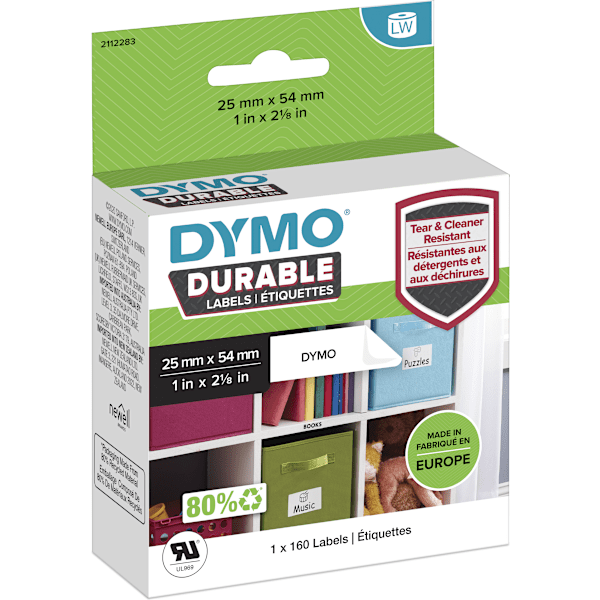 Dymo LW Durable - kestotarra 25 mm x 54 mm, 160 tarraa, valkoinen polyesteri