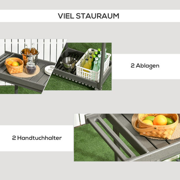 Serveringsvogn Grillvogn Med Håndklædeholder, Havevogn Med 2 Hylder, Udendørs Multifunktionsbord, 87X50X80Cm