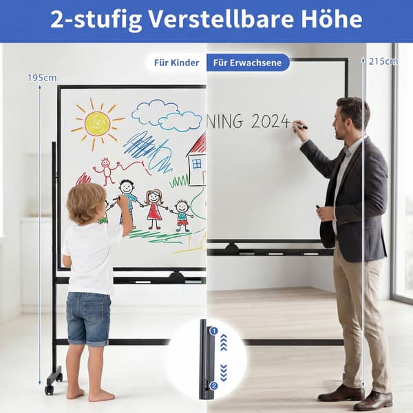 Mobil dobbeltsidet magnetisk whiteboardtavle med stativ