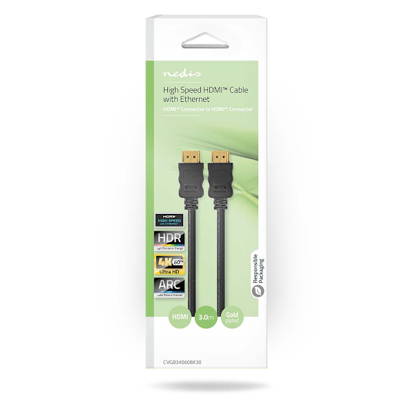 High Speed ​​HDMI ™ Kaapeli Ethernet | HDMI™ liitin | HDMI™ liitin | 4K@60Hz | ARC | 18 Gbps | 3.00 m | Pyöreä | PVC | Musta | Laatikko