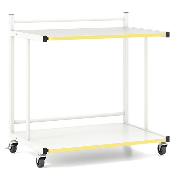 Rullande sidobord med 2 hyllor, C-formad, vit