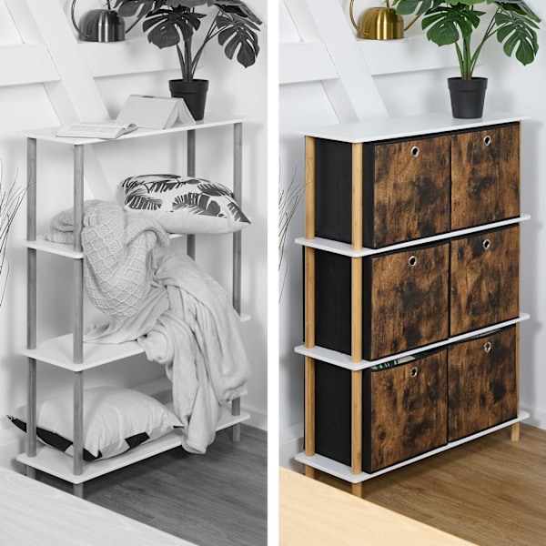 Förvaringsbox i tyg med trälook, 6-pack