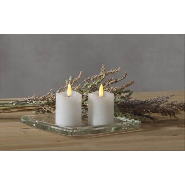 LED BLOK LYS FLAMME / 2-PACK / 7,5 cm / Batteri / timer Hvid