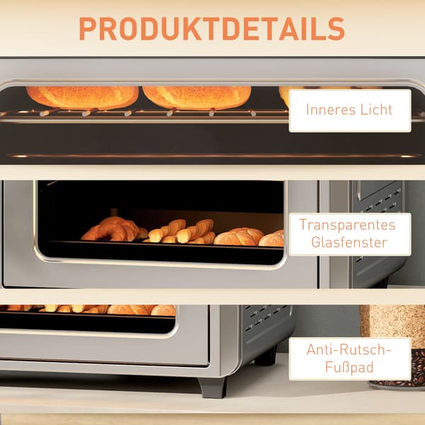 Konvektions miniovn, airfryer, 24L, 6 tilstande, timer, sølv