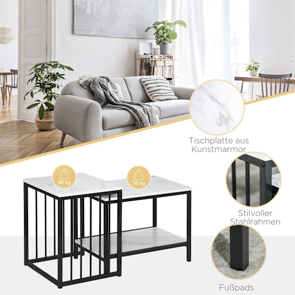 Sohvapöytäsetti 2 sivupöytää, sohvapöytä, sisäkkäinen pöytä, sohvapöytä moderni design, olohuoneen pöytä marmorilla, makuuhuoneeseen, teräs
