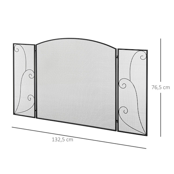 Pejsegitter, Pejsbeskyttelsesgitter Med 3 Paneler, Foldegnistbeskyttelsesgitter, Ovnbeskyttelsesgitter Til Stue, Metal, Sort 132,5 X 76,5 Cm