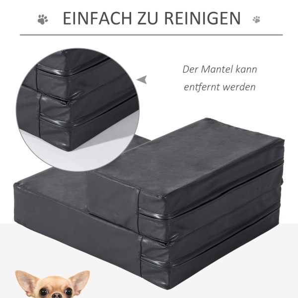 Pet Stairs Kokoontaitettava Lemmikkimatto, 2 Askelmaa, Koiran Portaat Kissoille Ja Koirille, Musta, L45Xl39Xk20Cm