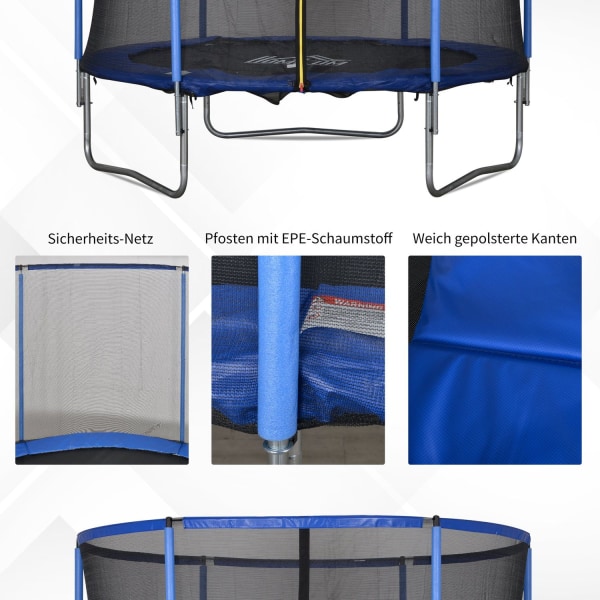 Trampolin Med Sikkerhedsnet Havetrampolin Til Indendørs Og Udendørs Brug For Børn Og Voksne Stål Op Til 113,6 Kg Ø244 X 240H Cm