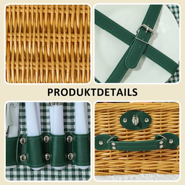 Picknickkorg av pilträ, picknickresväska för 2 personer med isolerat kylfack, bestickset, picknickset, komplett set för camping, strand, jul, ljusbrun