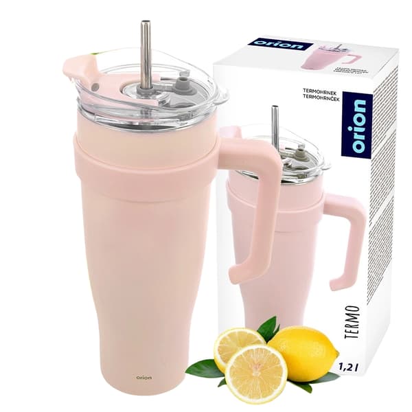 Rejsekrus, rustfrit stål, lyserød, 1,2 l, med hank