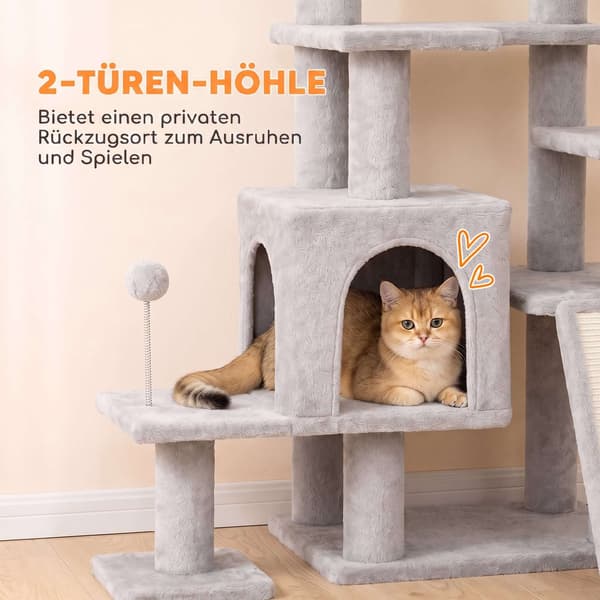 Korkea kissanraapimapuu riippumatolla, raapimapuut, vaaleanharmaa