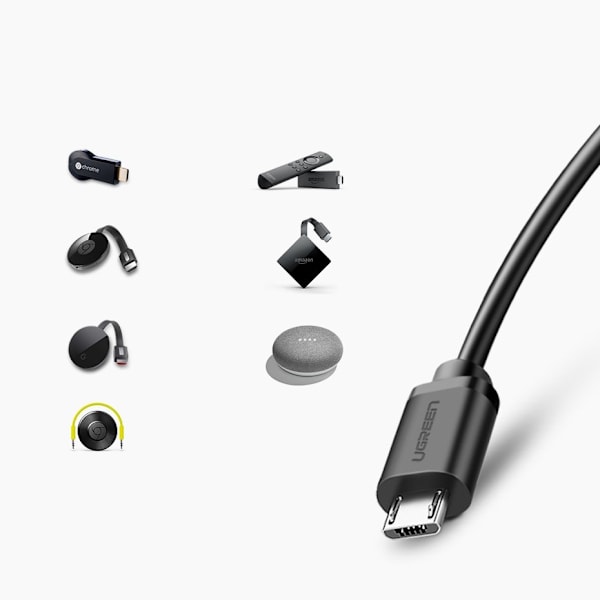 Eksternt LAN micro USB netværkskort 100Mbps til Chromecast 1m sort