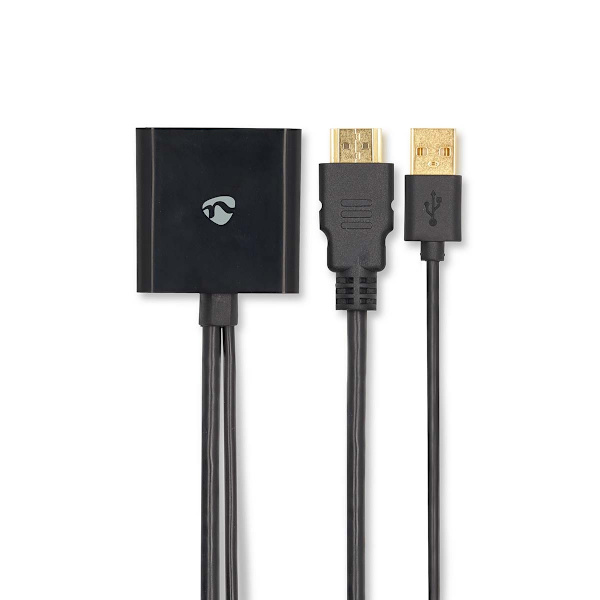 HDMI™ Adapter | HDMI™ Kontakt | DisplayPort Hane / USB-A Hane | Guldplaterad | Rak | PVC | Svart | 1 st. | Låda