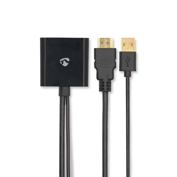 HDMI™ Adapter | HDMI™ Stik | DisplayPort Han / USB-A Han | Guldplateret | Lige | PVC | Sort | 1 stk. | Box