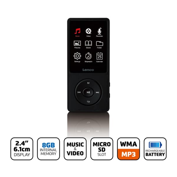 MP3/MP4-afspiller, 2,4" skærm, 8 GB hukommelse, sort