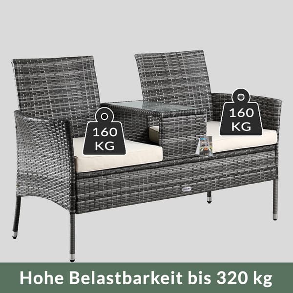 Polyrottinki Jack & Jill -penkki pöydällä, harmaa/beige, 143 cm