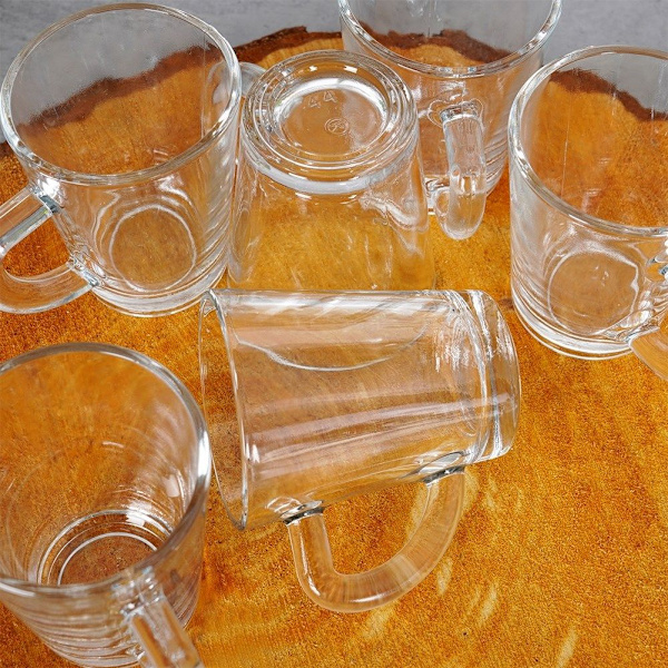 Sæt med 6 små glas med håndtag til espresso, tykt glas