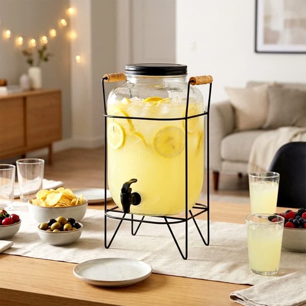 Drikkevaredispenser med tap og stativ, 8L glas